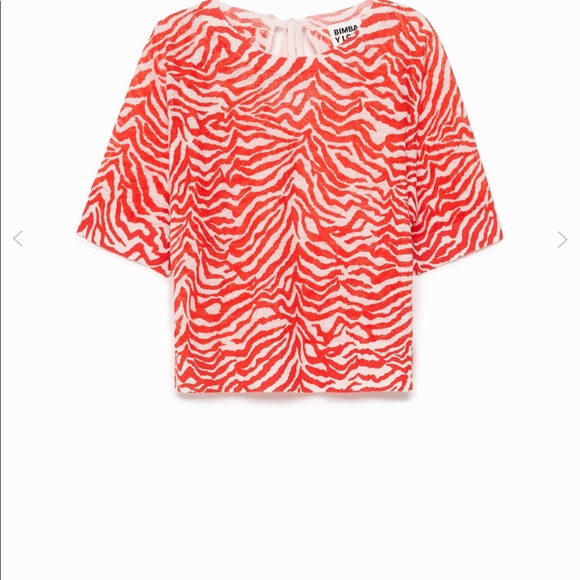 NEW Bimba y Lola Red tiger print linen shorts sleeve sweater S - Picture 1 of 10